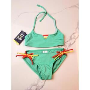 Art Class Girls Green Ribbed Bikini Set Size XS (4/5) NWT